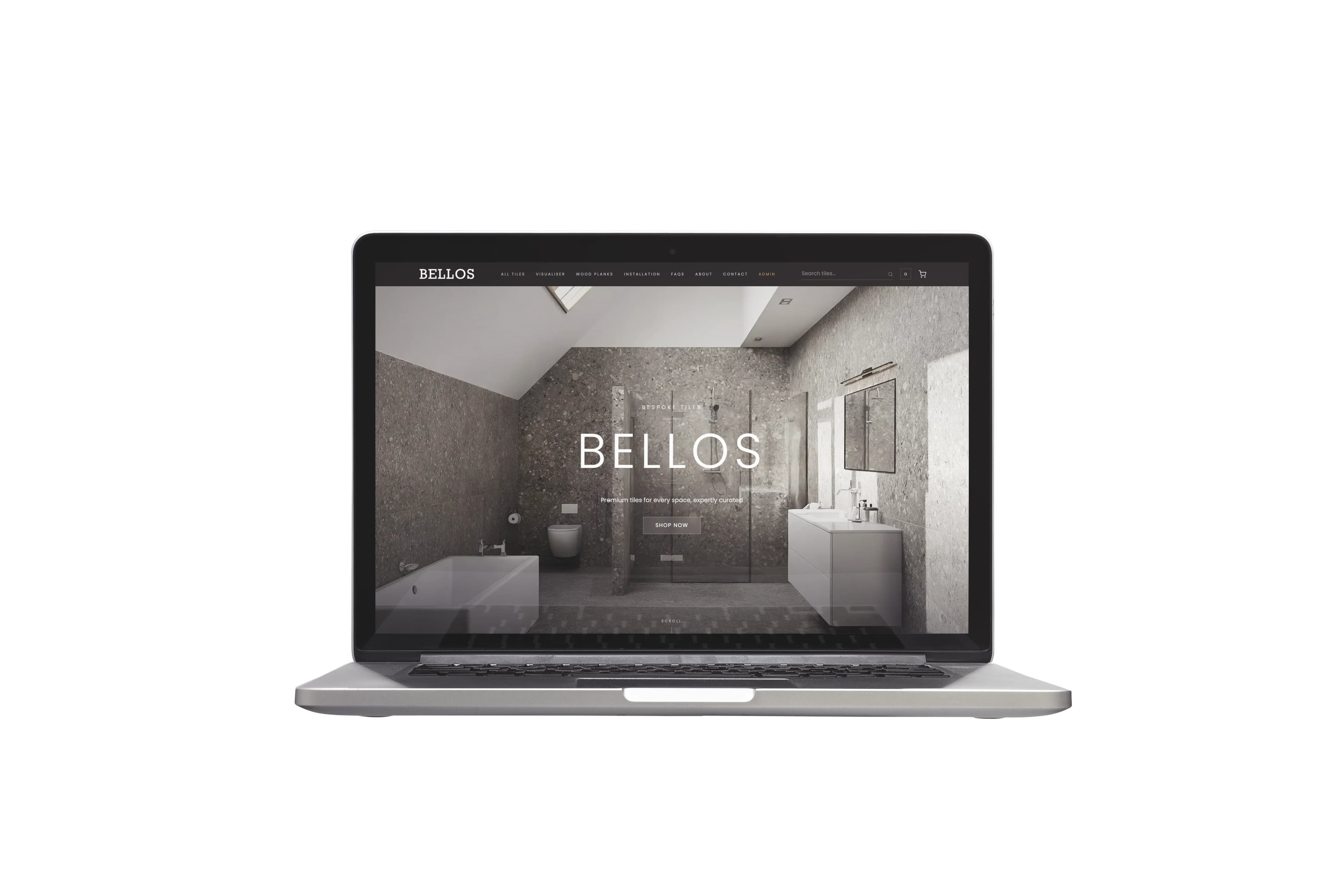 Bellos Bespoke Tiles e-commerce website on a laptop