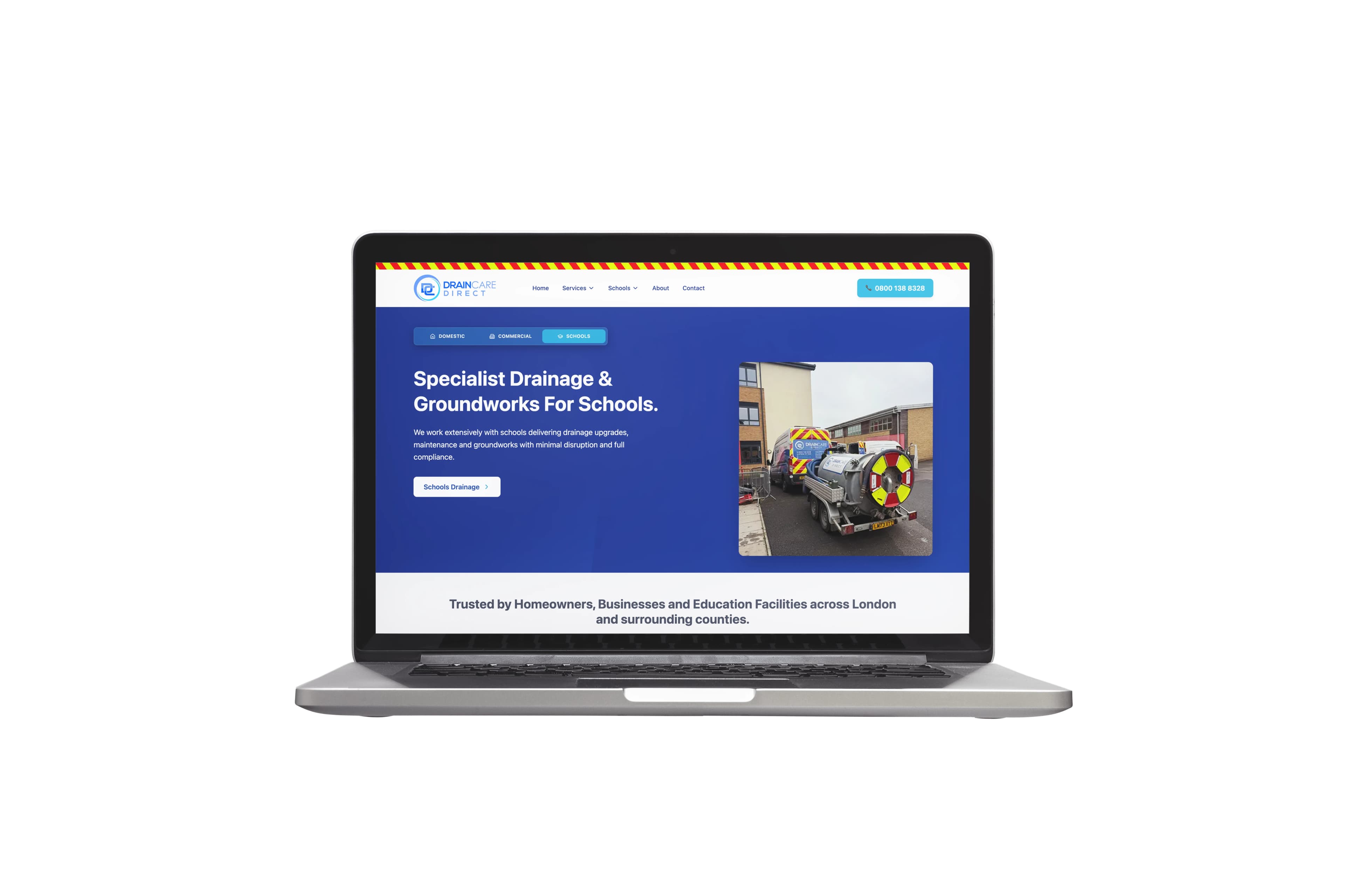 DrainCare Direct website on a laptop