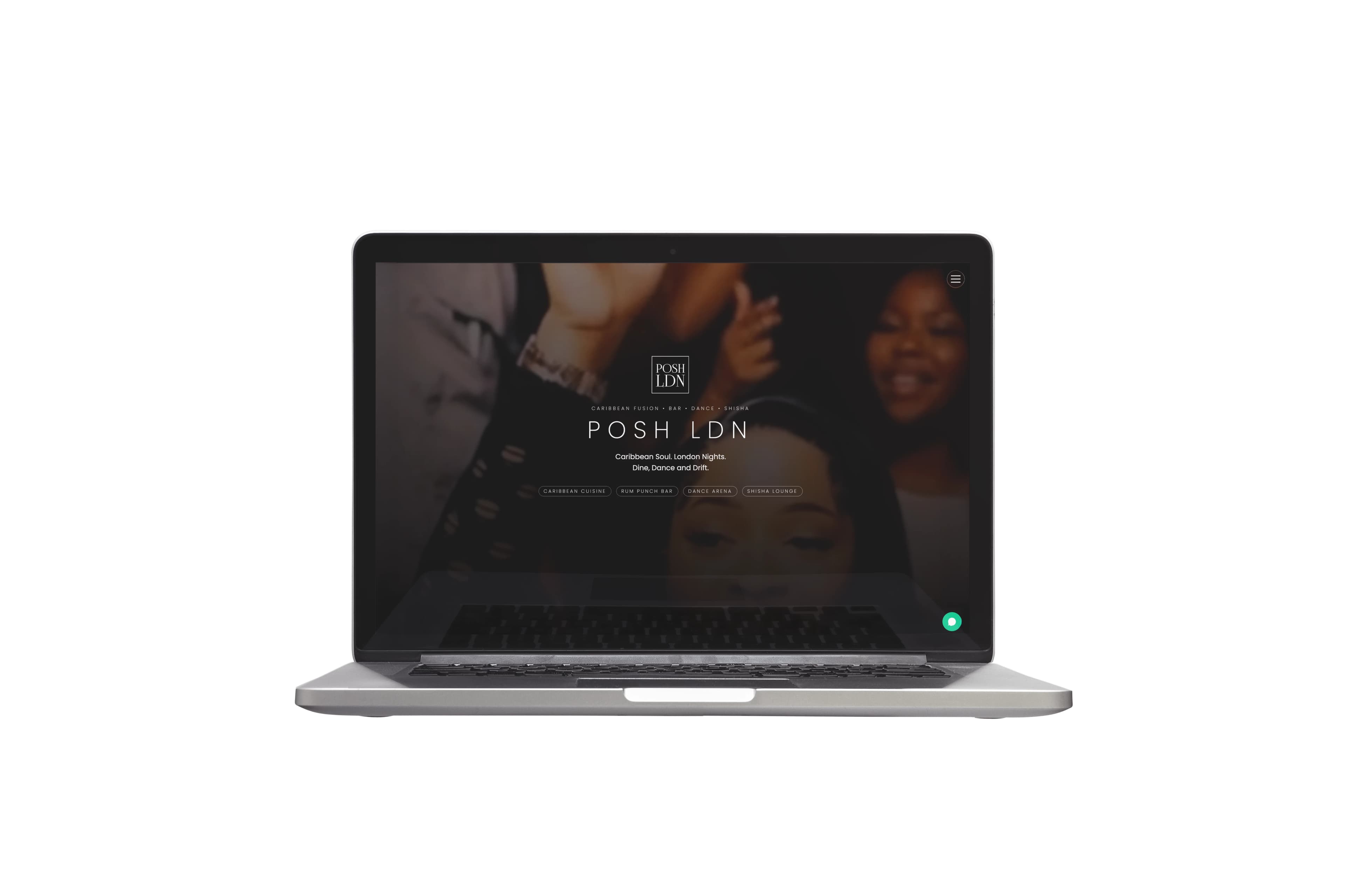 Posh London Caribbean restaurant website on a laptop